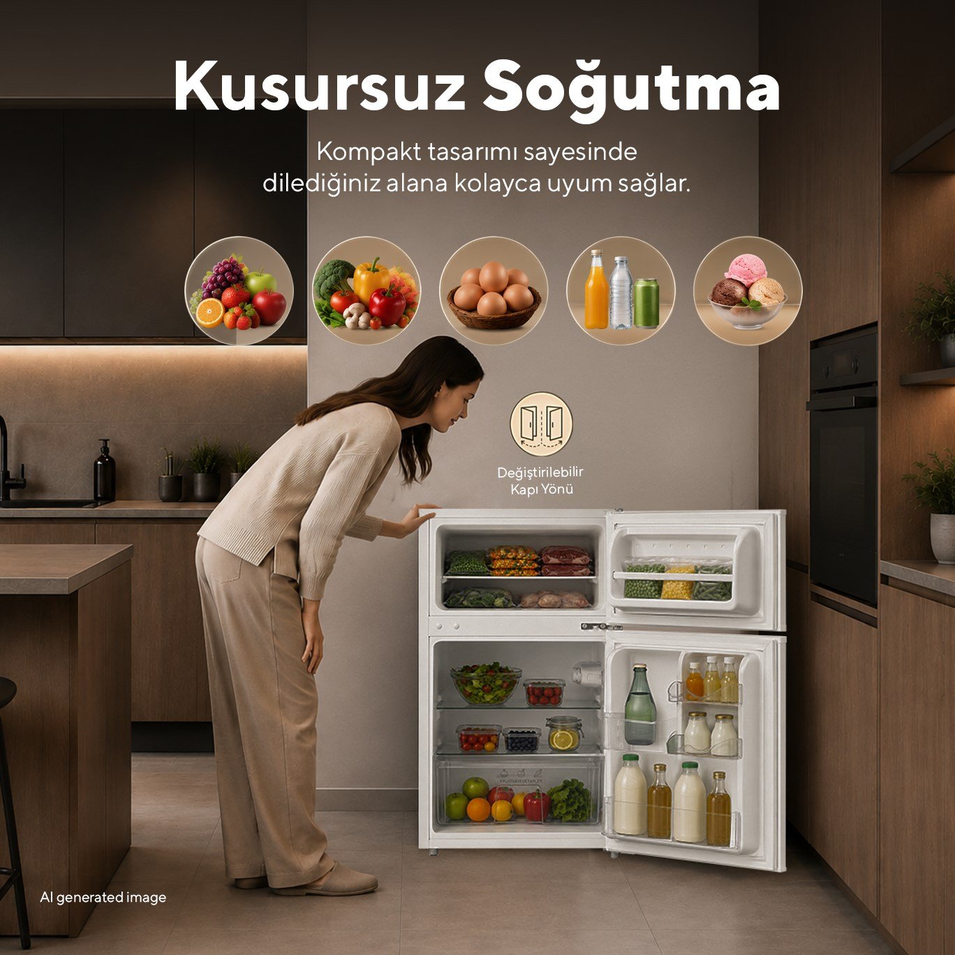 KUMTEL HTMF-90EW 87 L Çift Kapılı Mini Buzdolabı - Beyaz