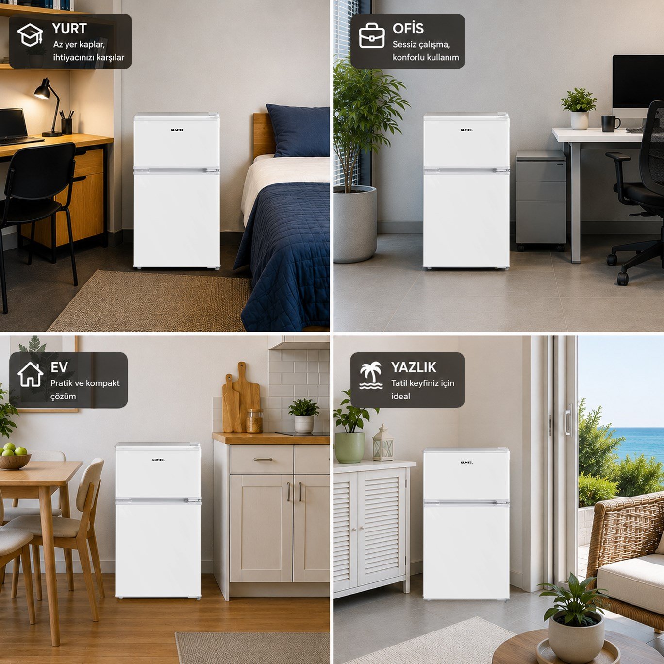 KUMTEL HTMF-90EW 87 L Çift Kapılı Mini Buzdolabı - Beyaz