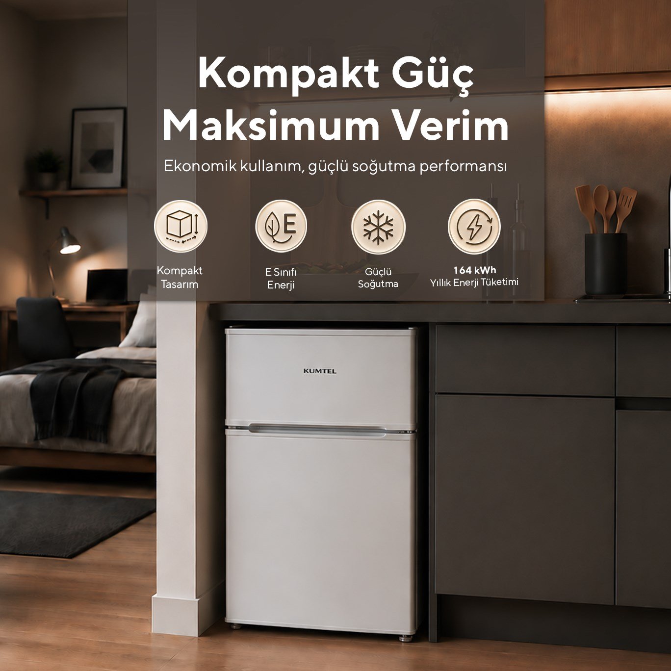 KUMTEL HTMF-90EW 87 L Çift Kapılı Mini Buzdolabı - Beyaz