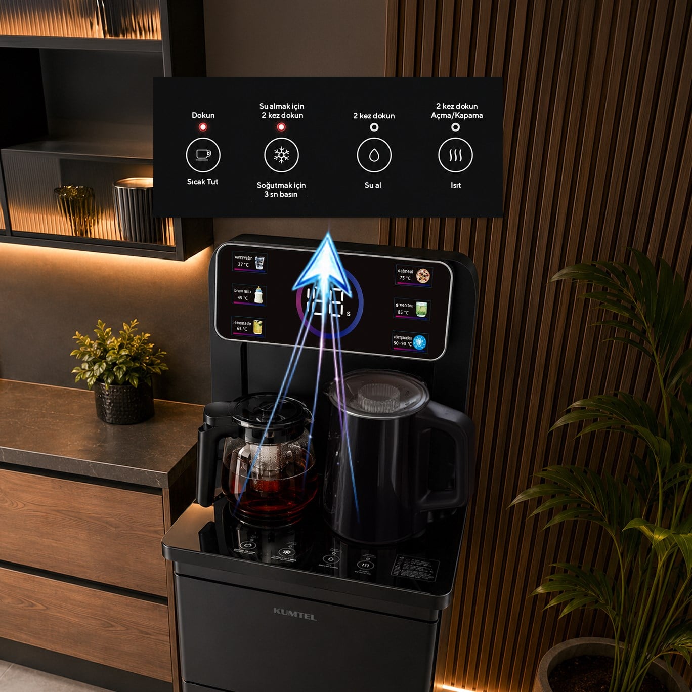 Kumtel HWDTB-02 Gizli Damacanalı Dijital Sıcak-Soğuk Su Sebili ve Otomatik Çay Makinesi