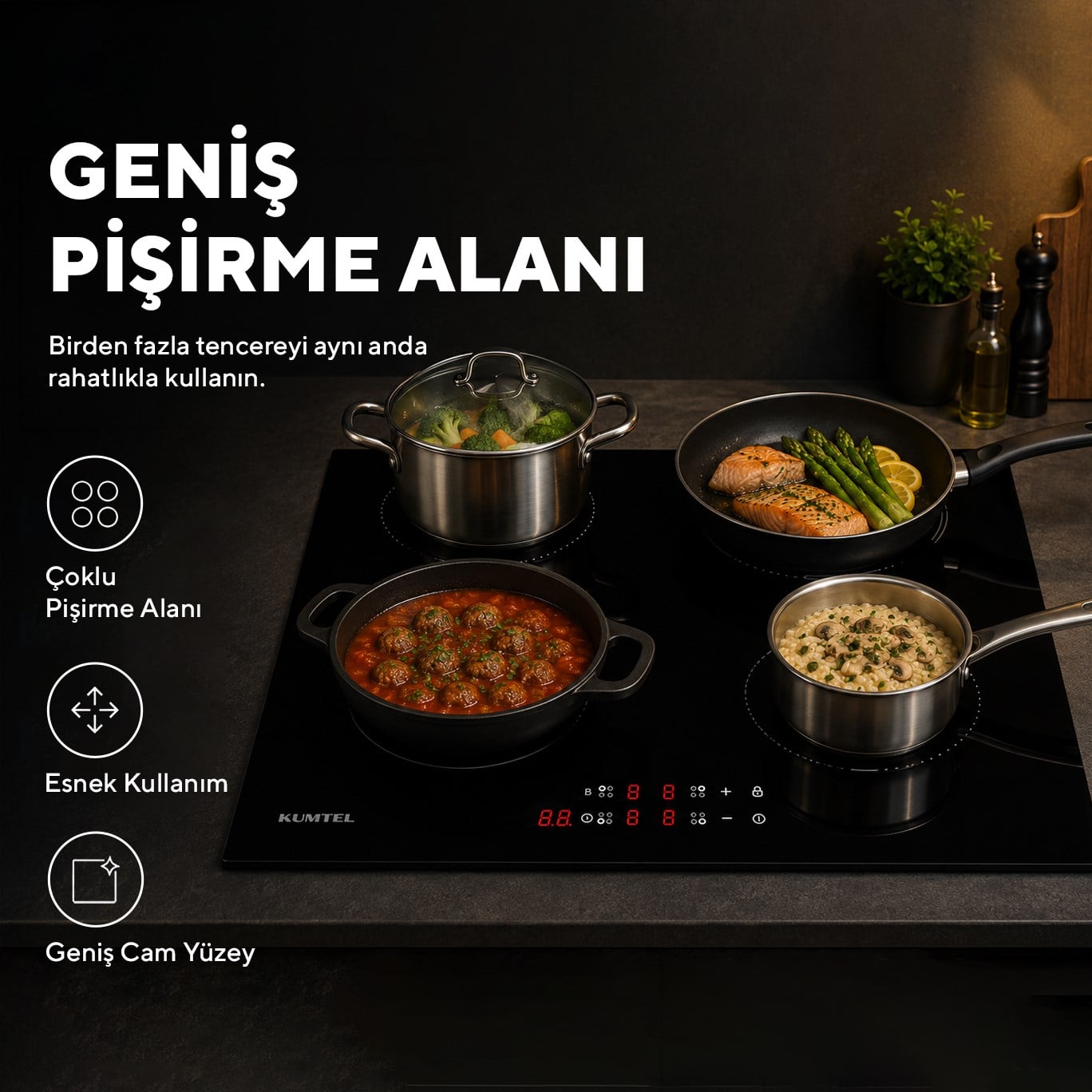 Kumtel İndüksiyonlu Cam Ankastre Ocak HI6-4TB