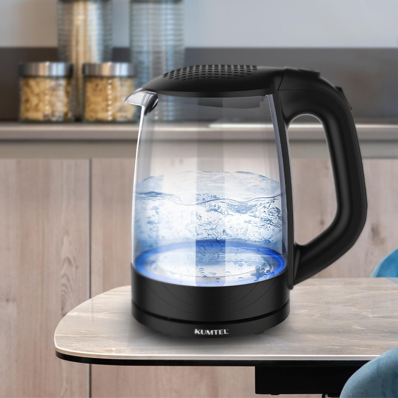 Kumtel Işıklı Siyah Cam Kettle