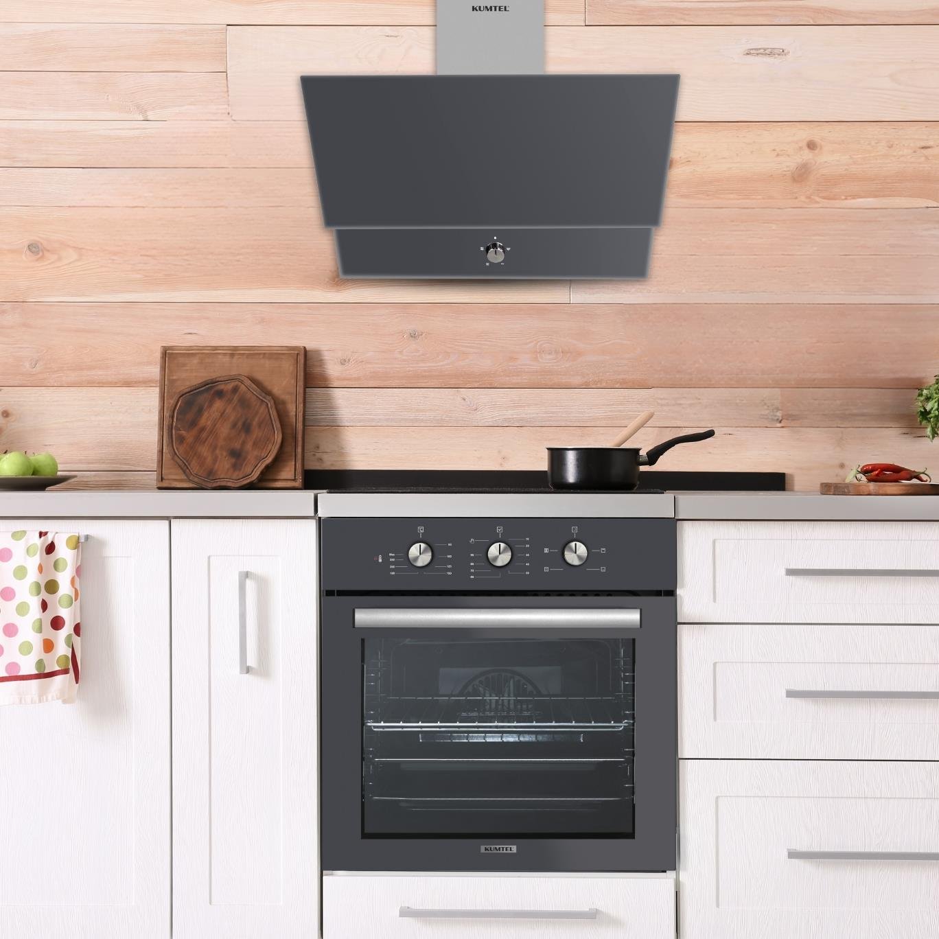 Kumtel Kristal Antrasit (Gri) Cam Ankastre Set