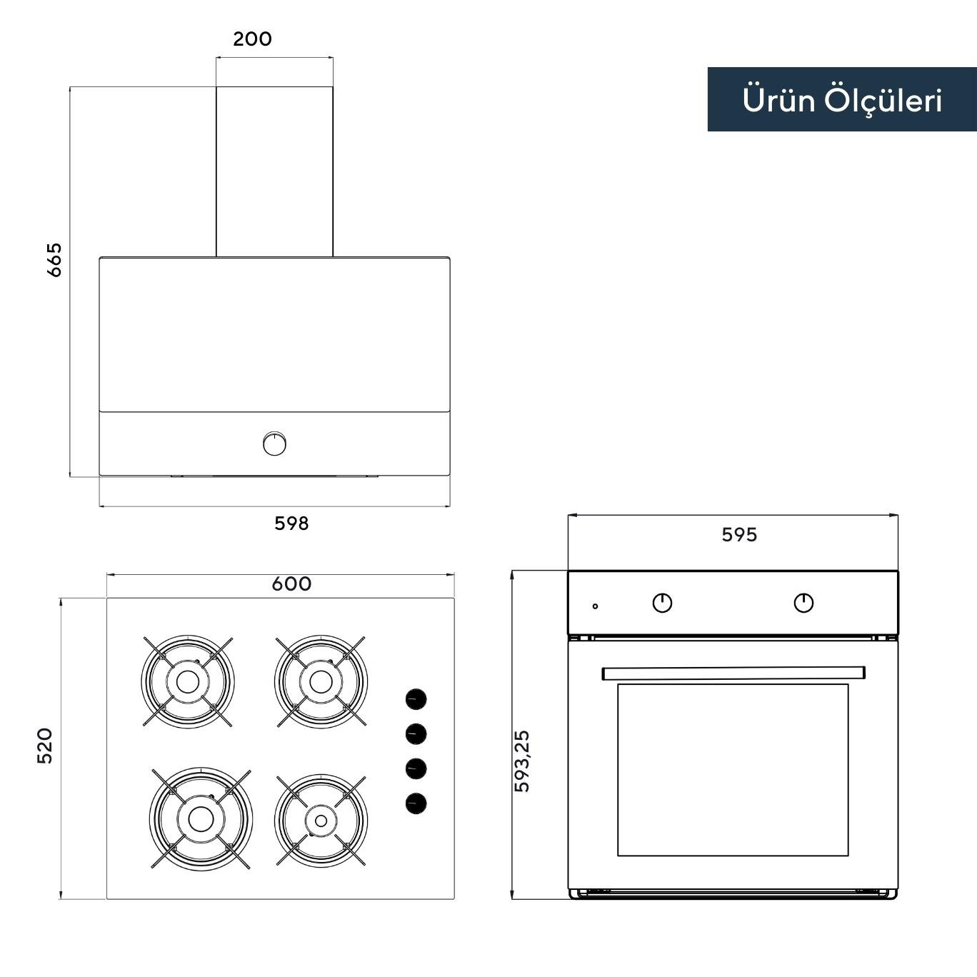 Kumtel Kristal Antrasit (Gri) Cam Ankastre Set