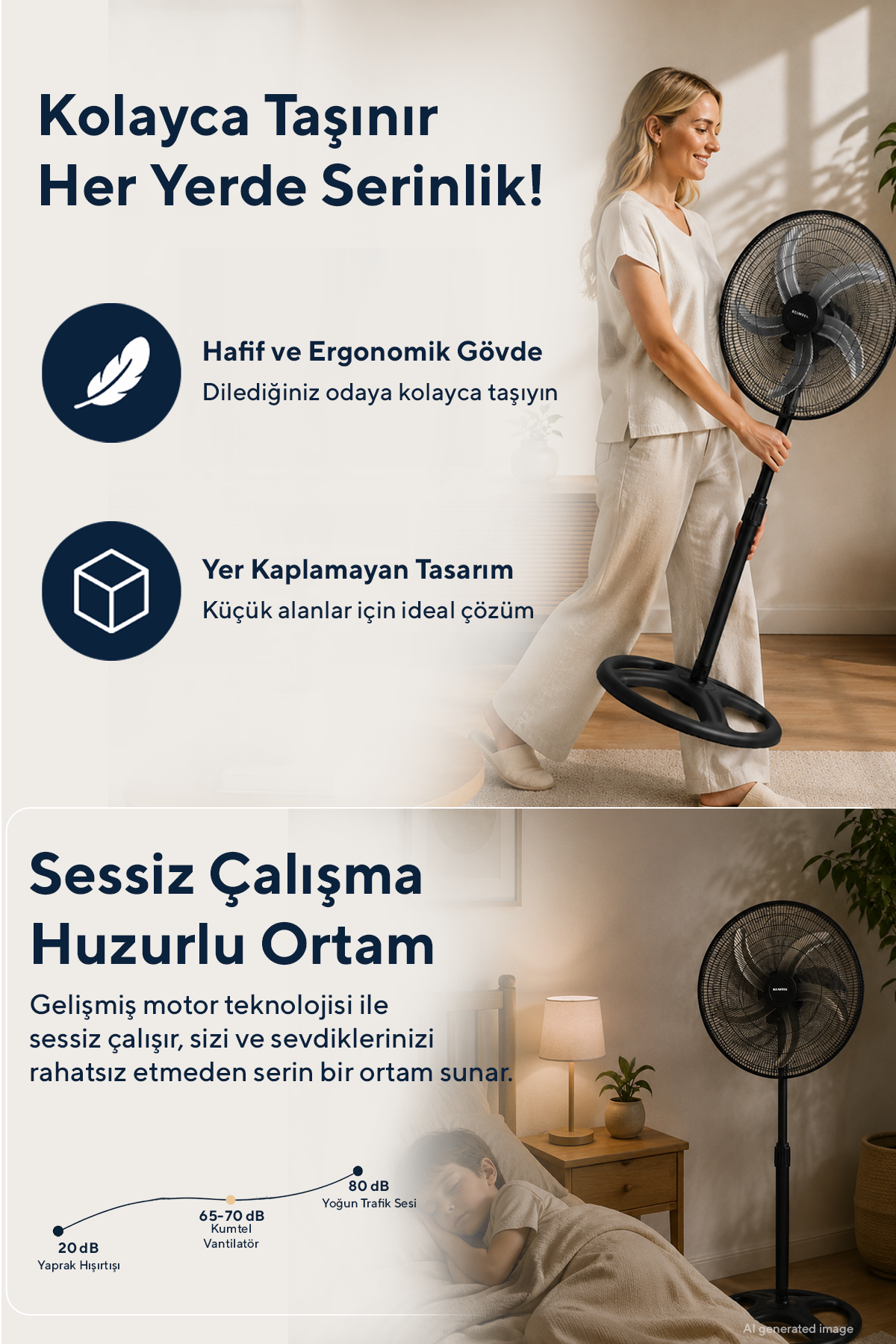 Kumtel KTF-340 Siyah 18 İnç Sanayi Tipi Vantilatör 3in1 60 W,5 Metal Pervaneli, 3 Kademeli, 132 cm Ayarlanabilir Yükseklik