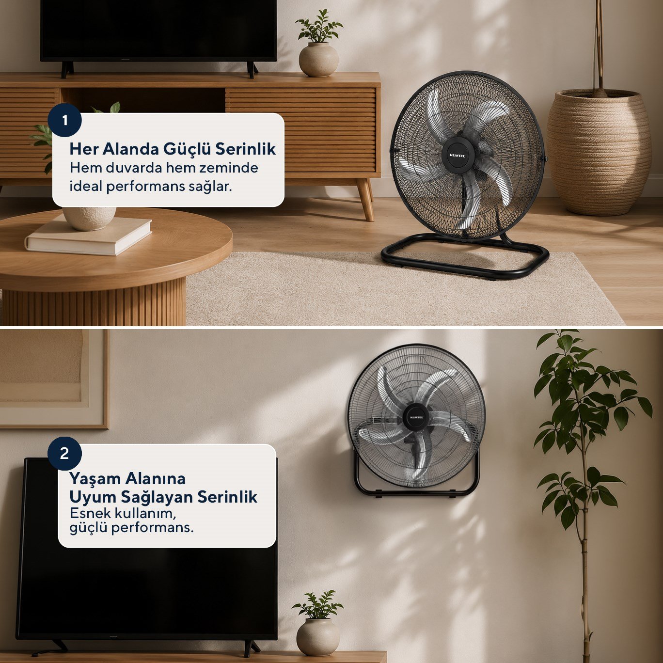 Kumtel KTF-340 Siyah 18 İnç Sanayi Tipi Vantilatör 3in1 60 W,5 Metal Pervaneli, 3 Kademeli, 132 cm Ayarlanabilir Yükseklik