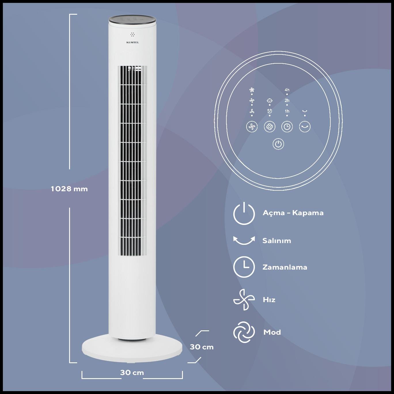 Kumtel KTF-360 Kule Tipi Vantilatör Beyaz