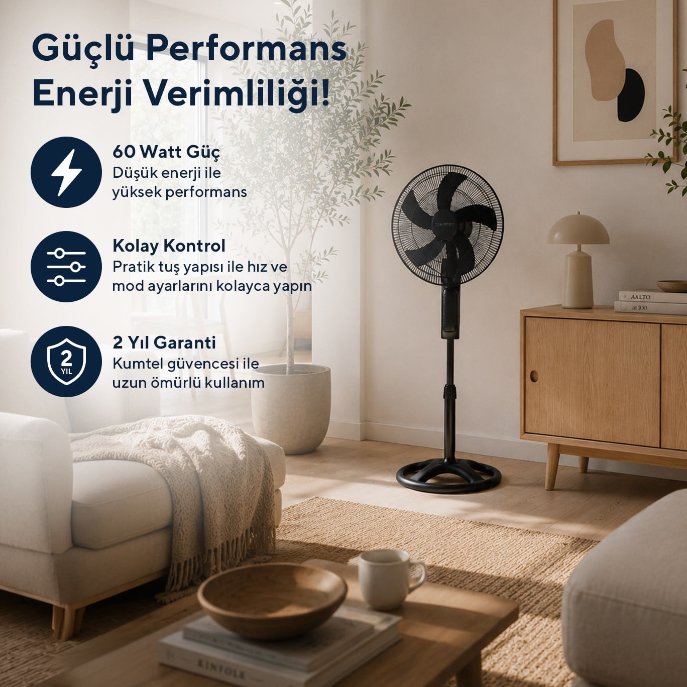 Kumtel KTF-395 Siyah 18 İnç Ayaklı Vantilatör 60 W, 5 Pervaneli, 3 Kademeli, 145 cm Ayarlanabilir Yükseklik