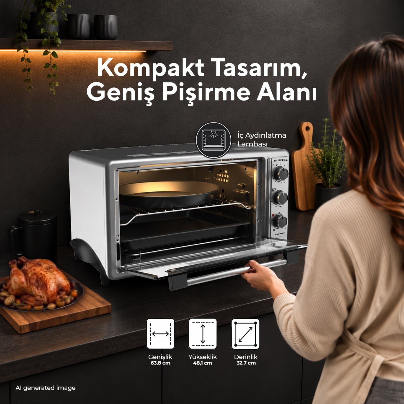 Kumtel LX-3575 45 Litre Gri Turbo Mini Fırın
