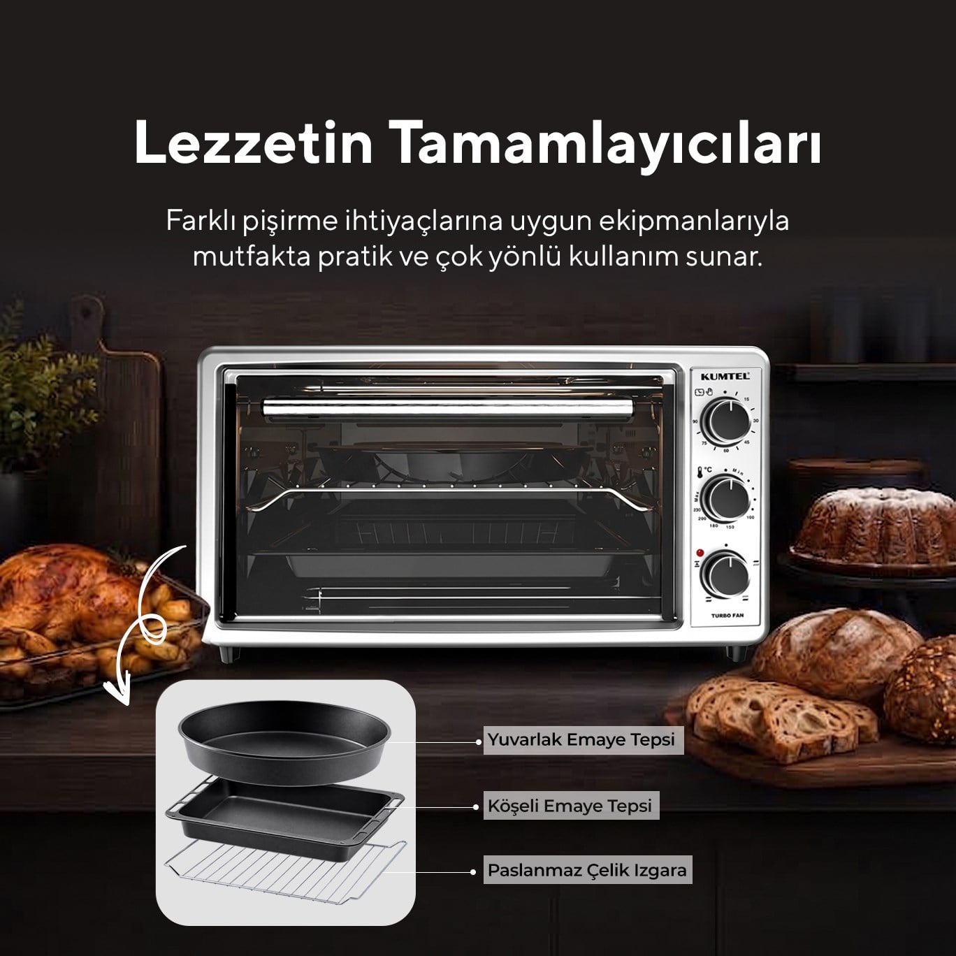 Kumtel LX-3575 45 Litre Gri Turbo Mini Fırın