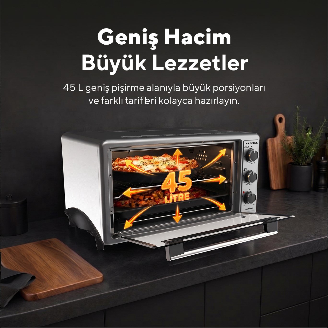 Kumtel LX-3575 45 Litre Gri Turbo Mini Fırın