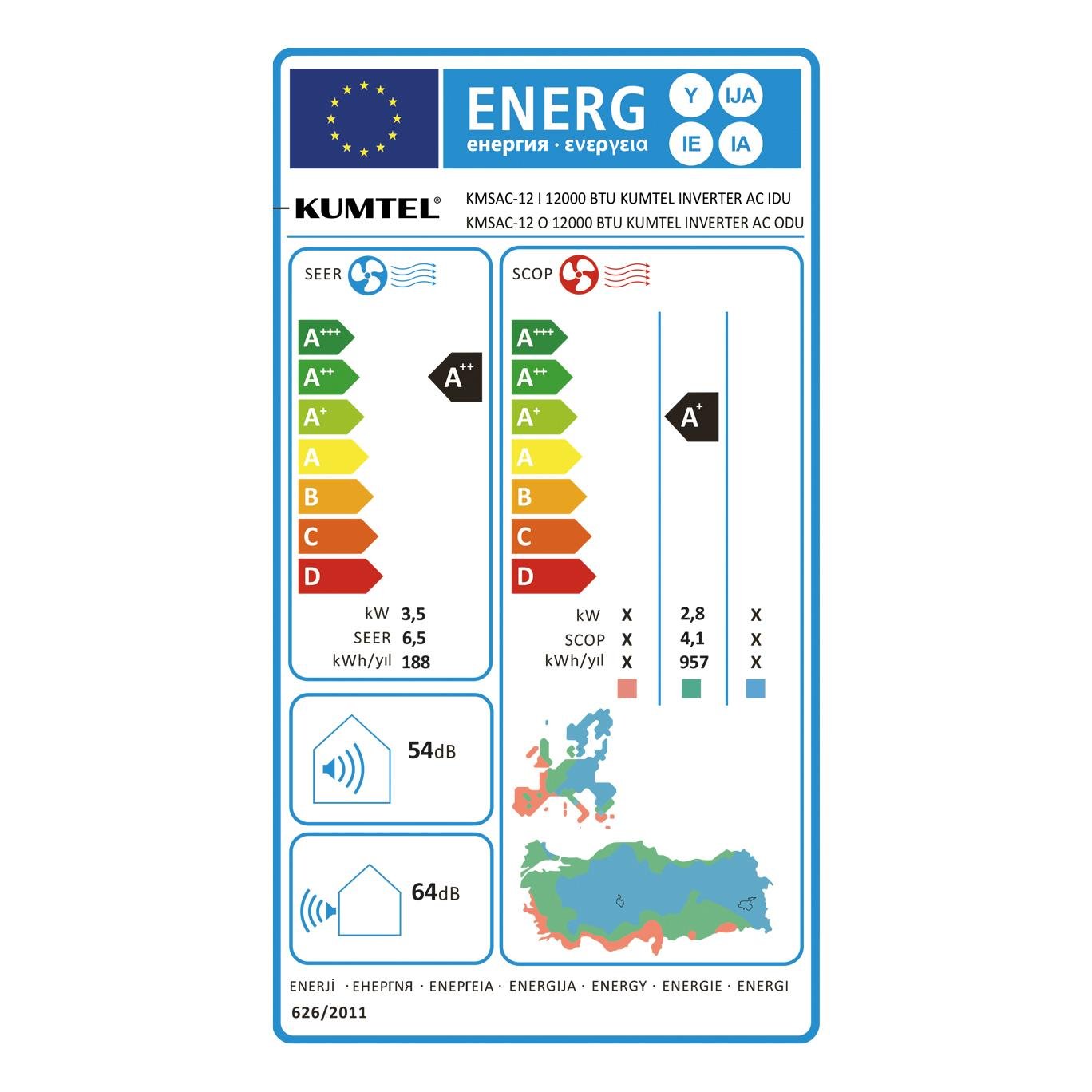 Kumtel Matsu KMSAC-12 A++ 12.000 Btu Inverter Duvar Tipi Split Klima