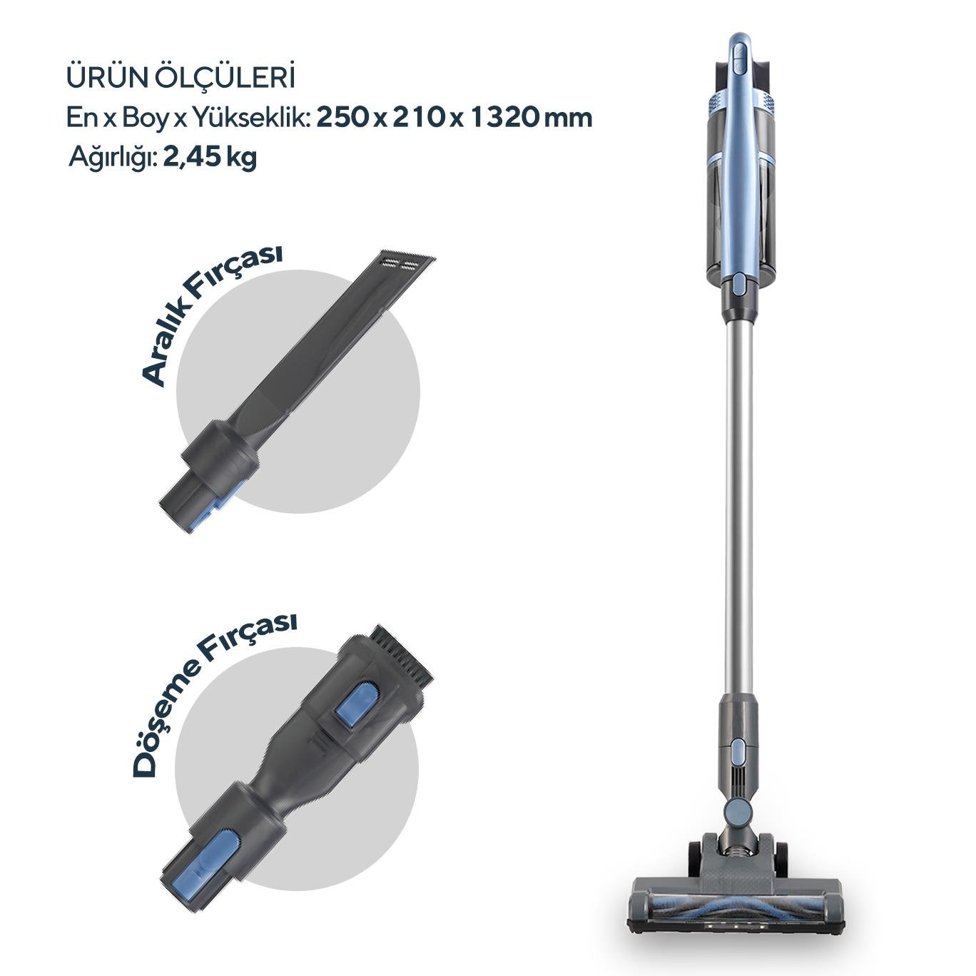 Kumtel Mavi Kablosuz Şarjlı Dik Süpürge HVC-15