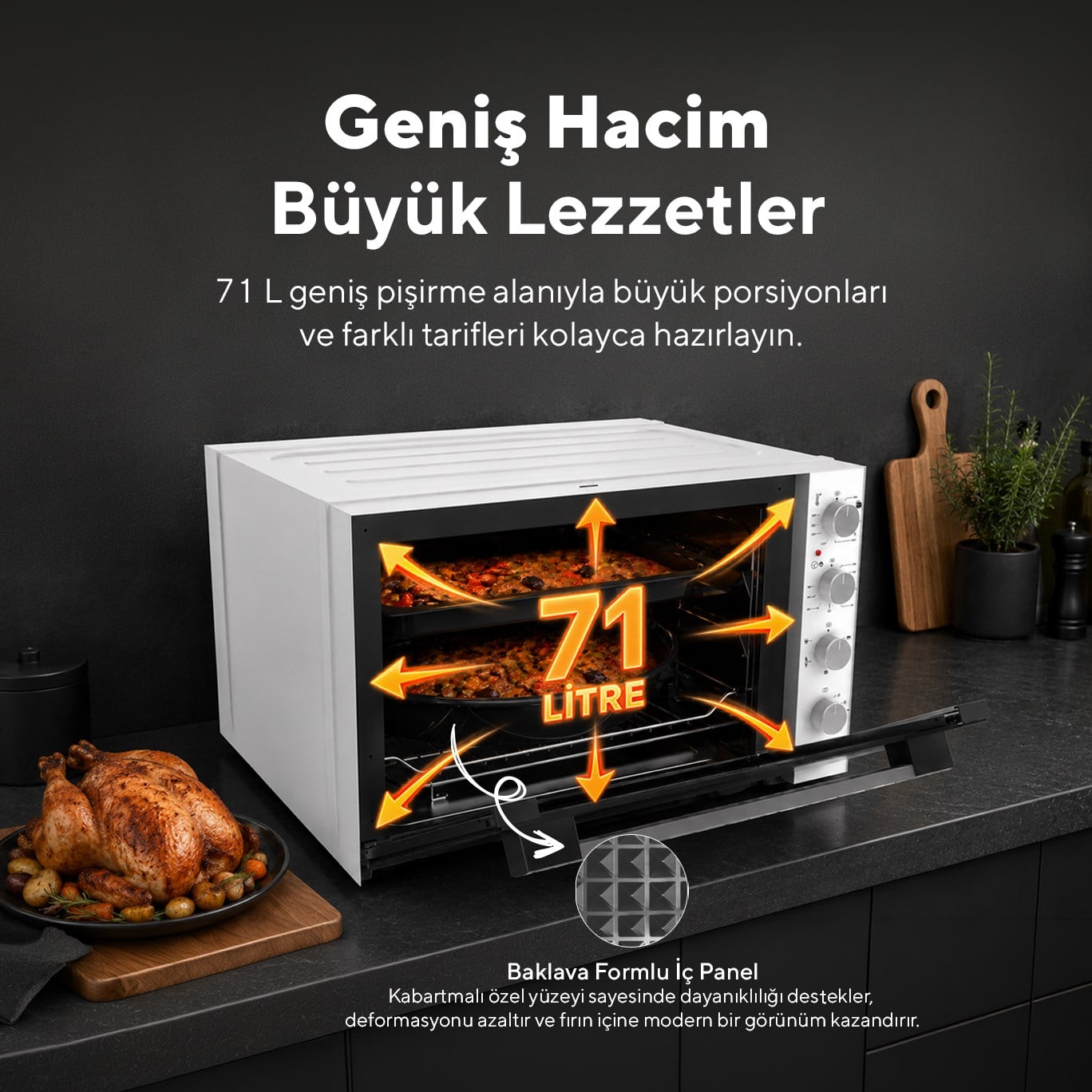 Kumtel Piliç Çevirmeli 71 Litre Midi Fırın LX-9645 Beyaz