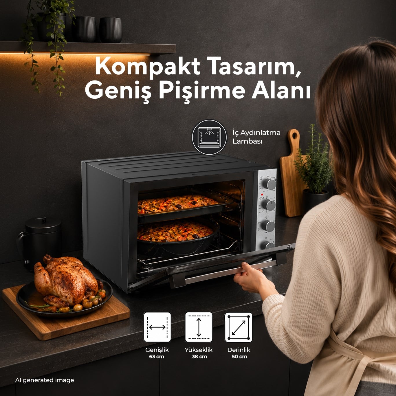Kumtel Piliç Çevirmeli 71 Litre Midi Fırın LX-9645