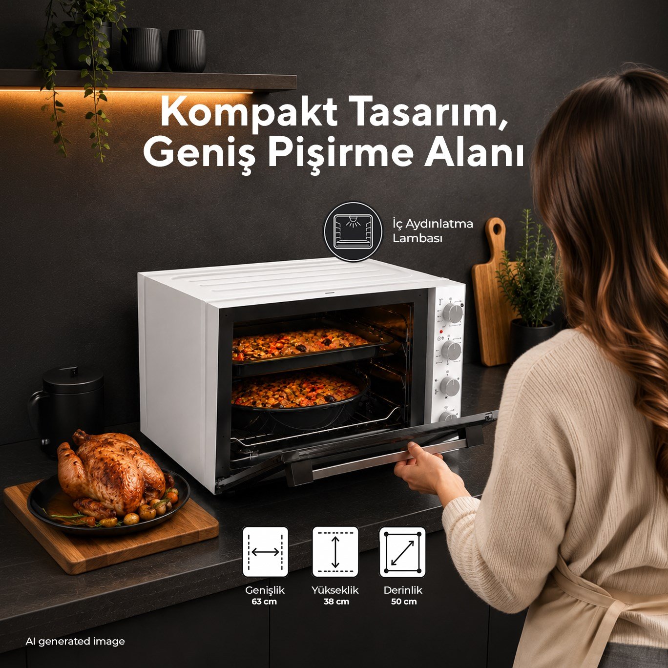 Kumtel Piliç Çevirmeli 71 Litre Midi Fırın LX-9645 Beyaz