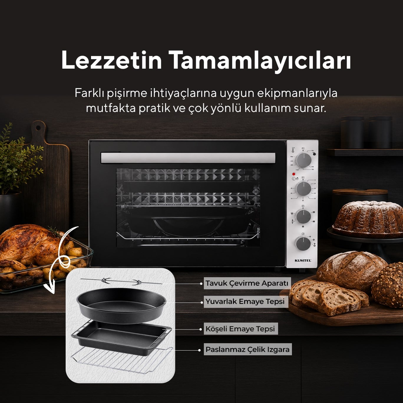 Kumtel Piliç Çevirmeli 71 Litre Midi Fırın LX-9645 Beyaz