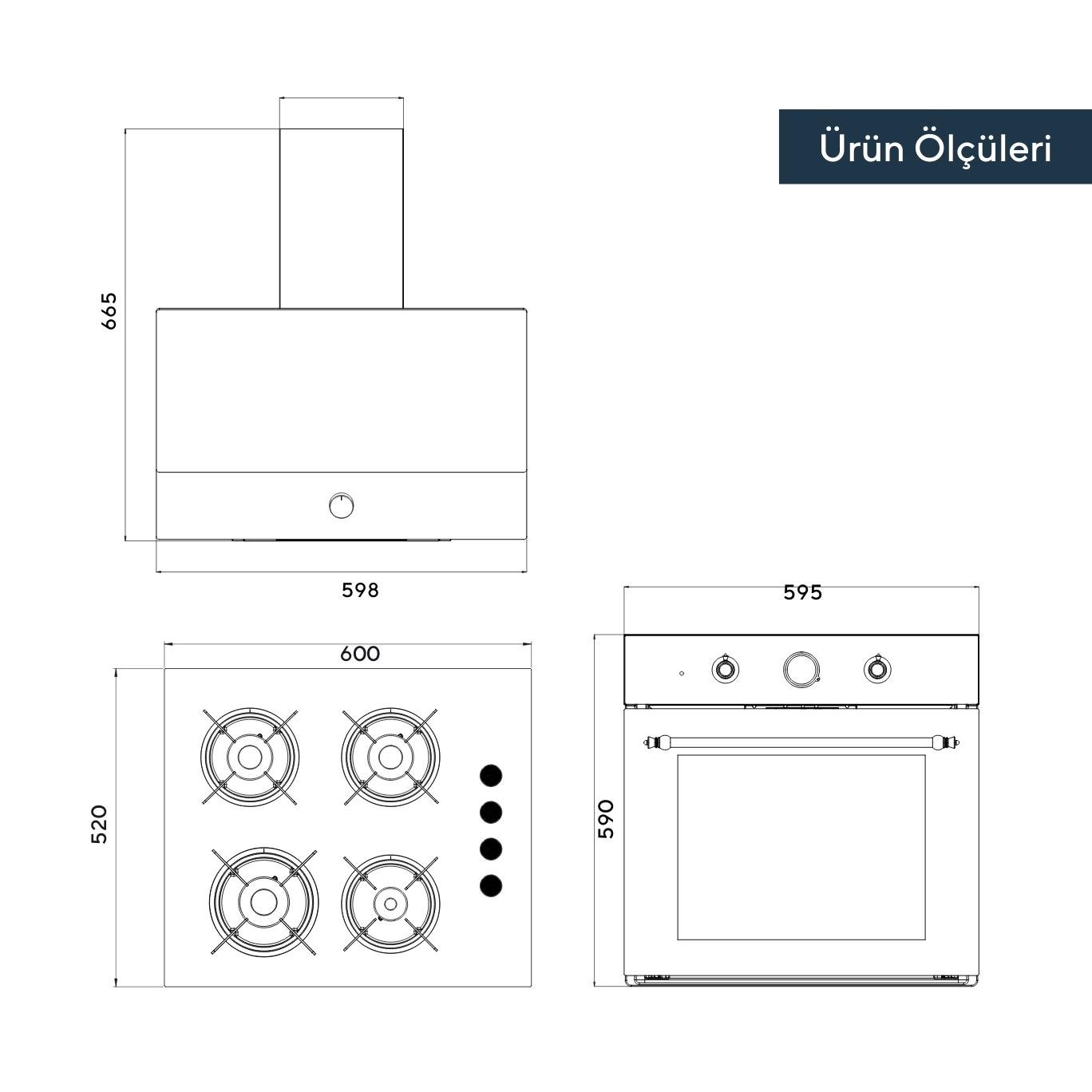 Kumtel Rustik Beyaz Cam Ankastre Set