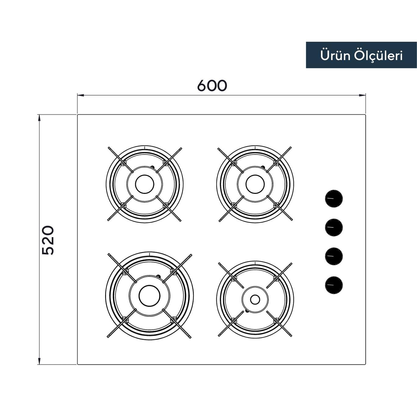 Kumtel Rustik Siyah Cam Ankastre Ocak