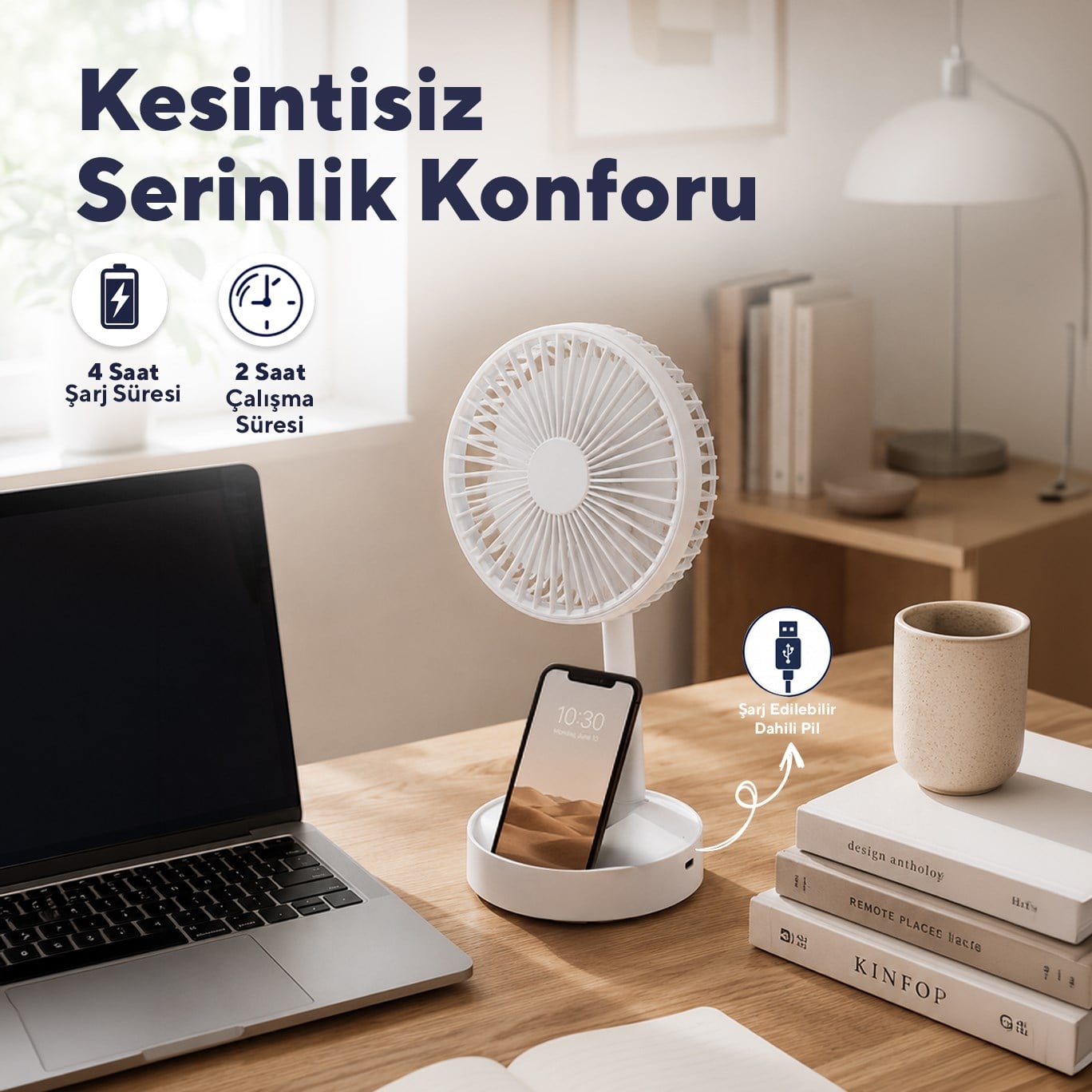 Kumtel Şarj Edilebilir Masa ve El Fanı KUF-106