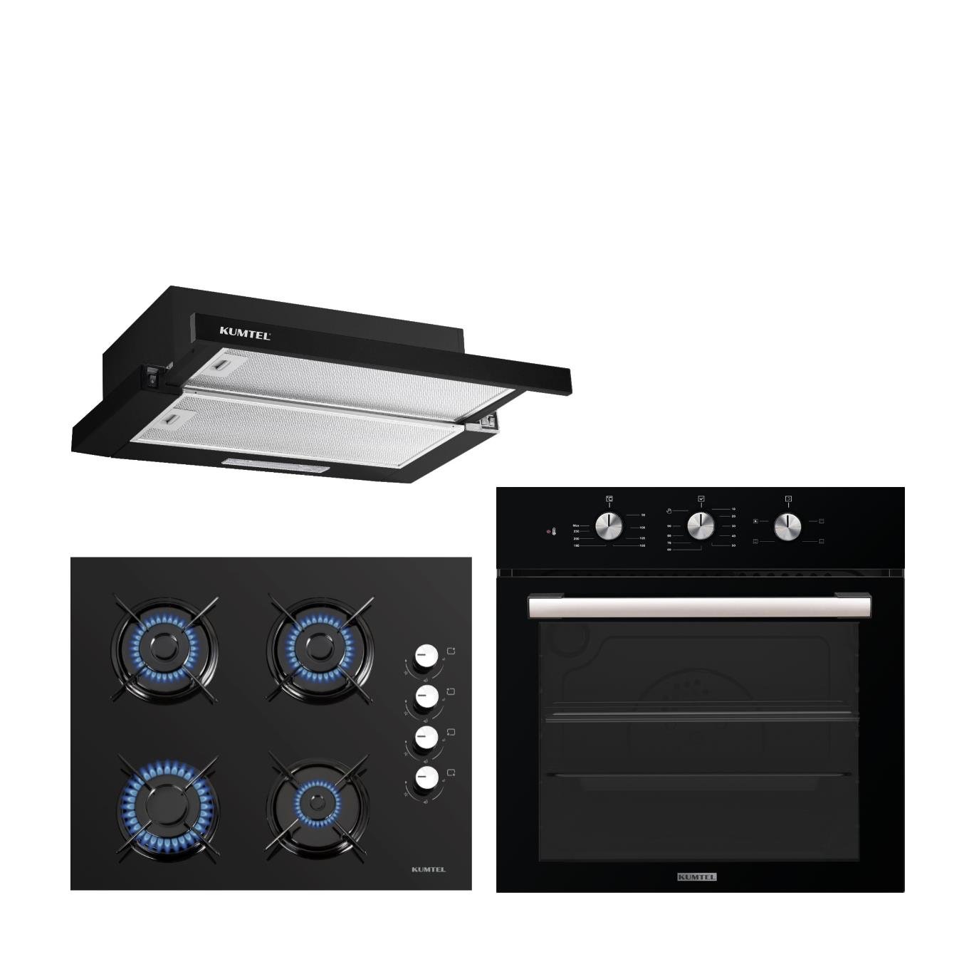 Kumtel Siyah Aspiratörlü Kristal Ankastre Set