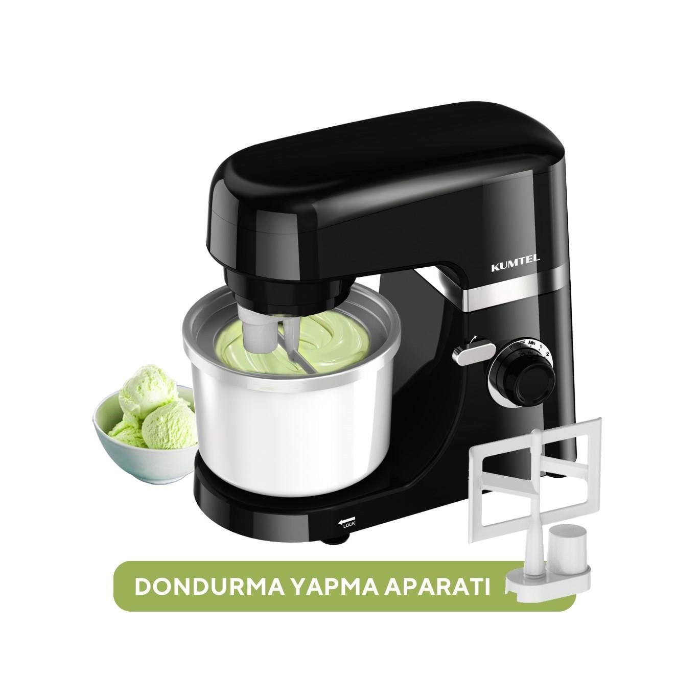 Kumtel Siyah Hamur Yoğurma 1800Watt 4.5Lt Dondurma Yapma Aprt. SM-02