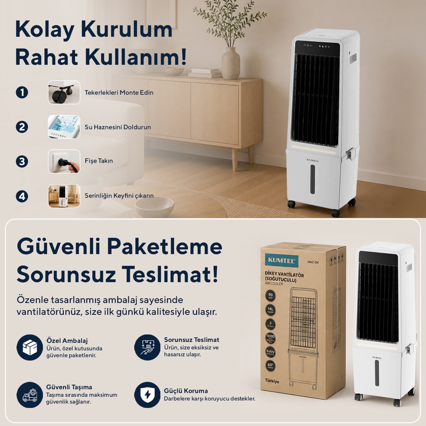 Kumtel Sulu Portatif Hava Soğutucu (Air Cooler)  HAC-04