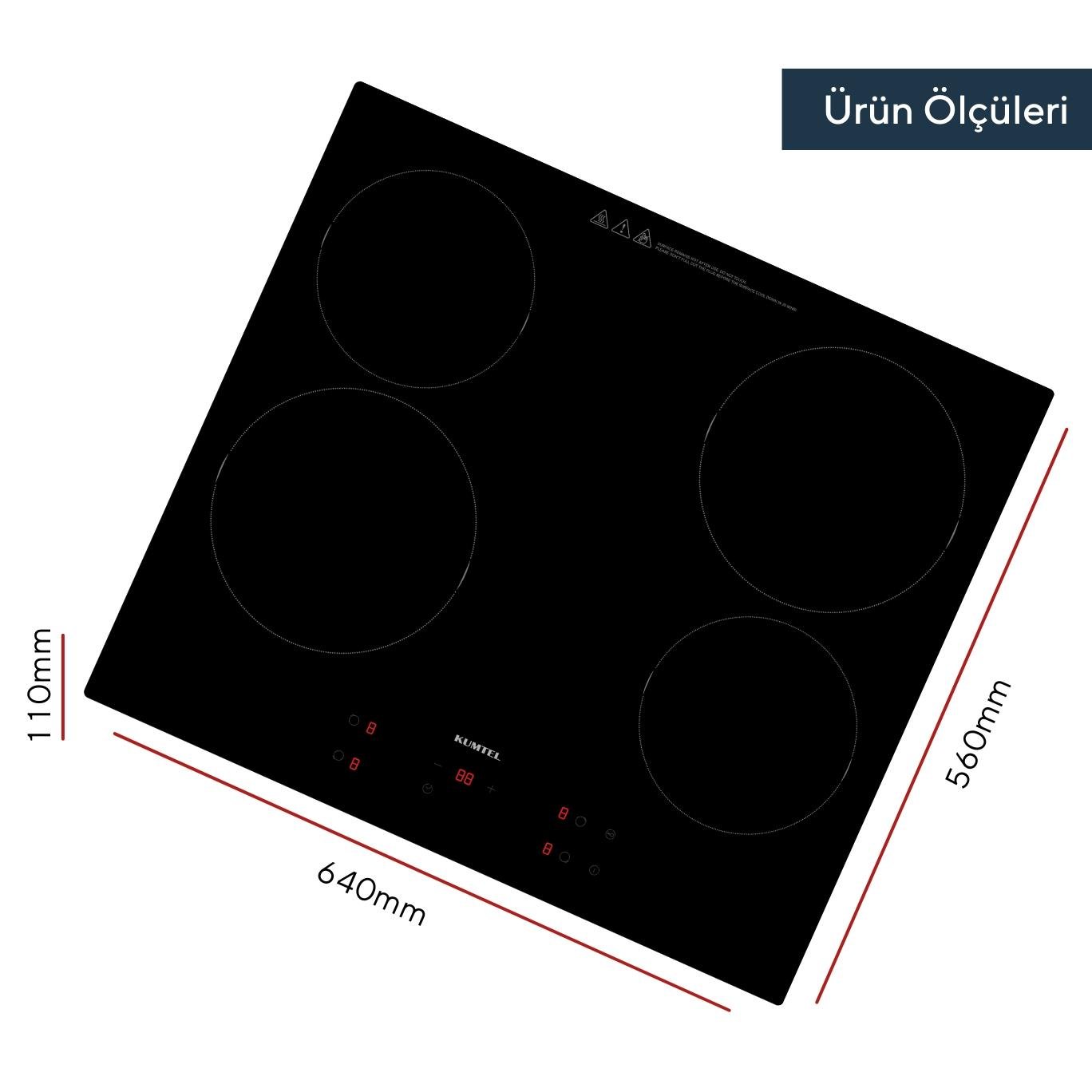 Kumtel Vitroseramik Elektrikli Siyah Cam Ankastre Ocak HV6-04T