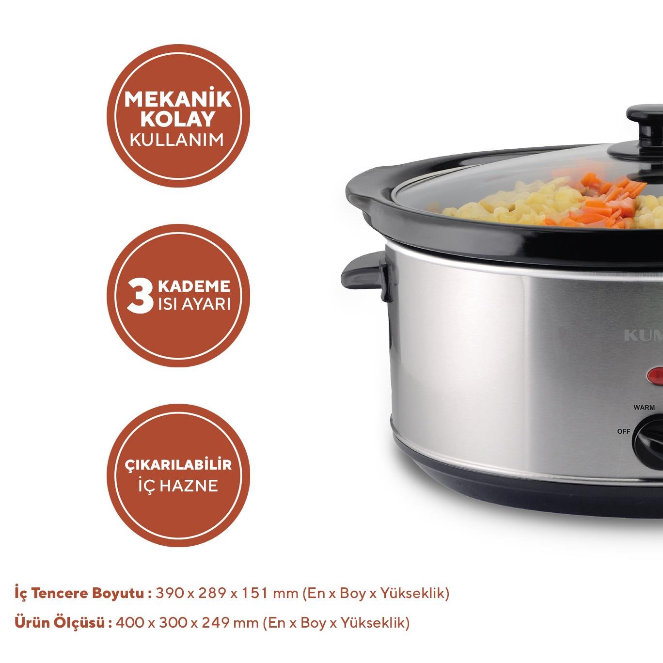 Kumtel Yavaş Pişirici Slow Cooker Elektrikli Güveç 320W HSC-02