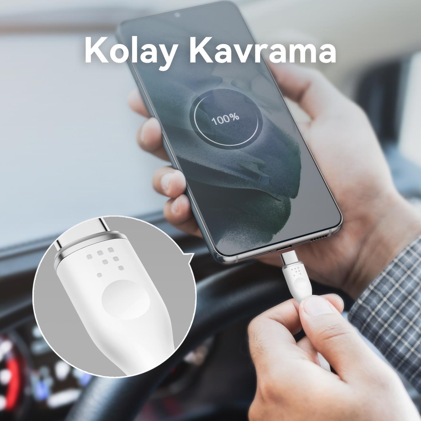 VOLTME C2006 Powerlink Moss 60W USB to Type C Şarj Kablosu 1.8M 3A- Beyaz