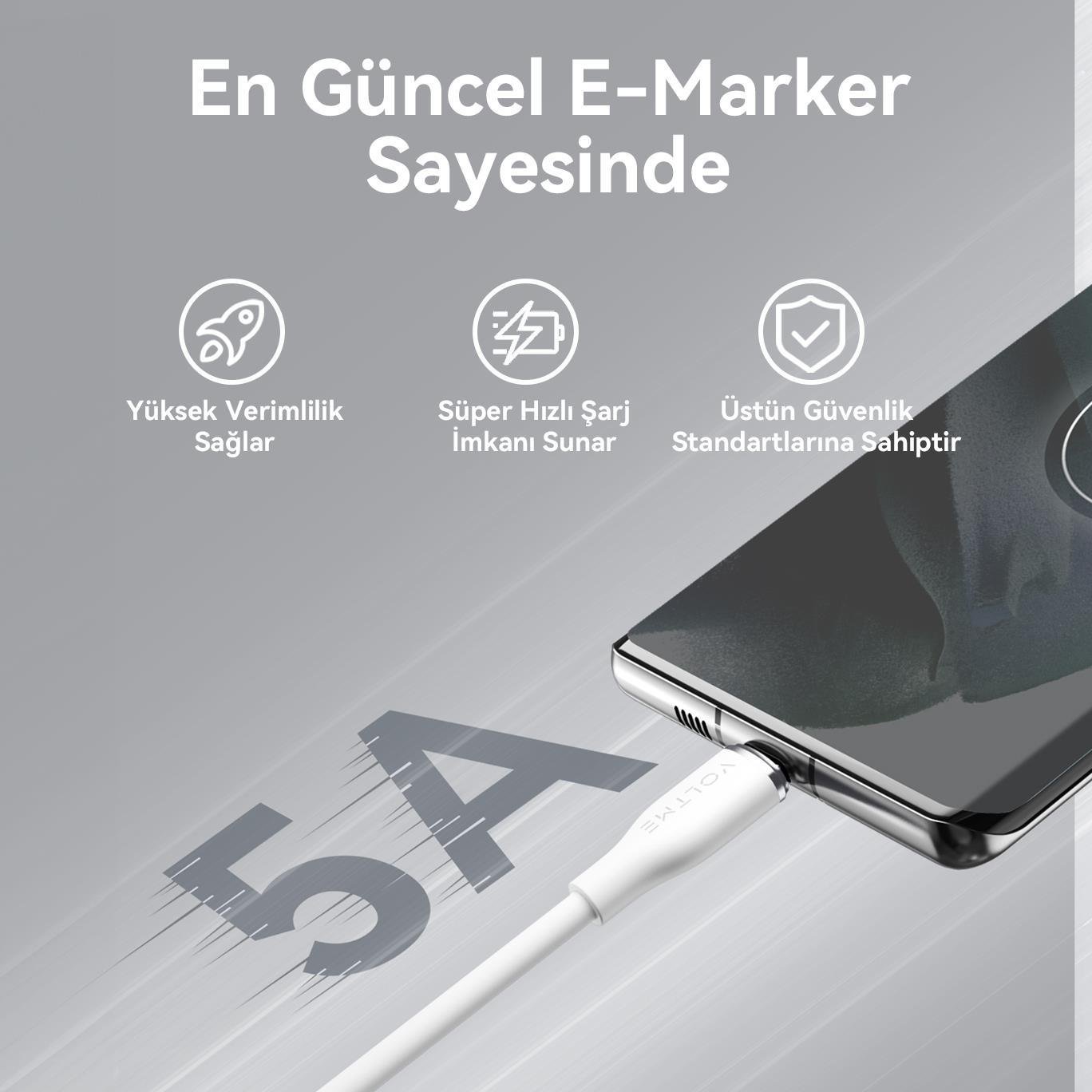 VOLTME C2031 Powerlink Moss 100W Type-C Şarj Kablosu 1M 5A-Beyaz