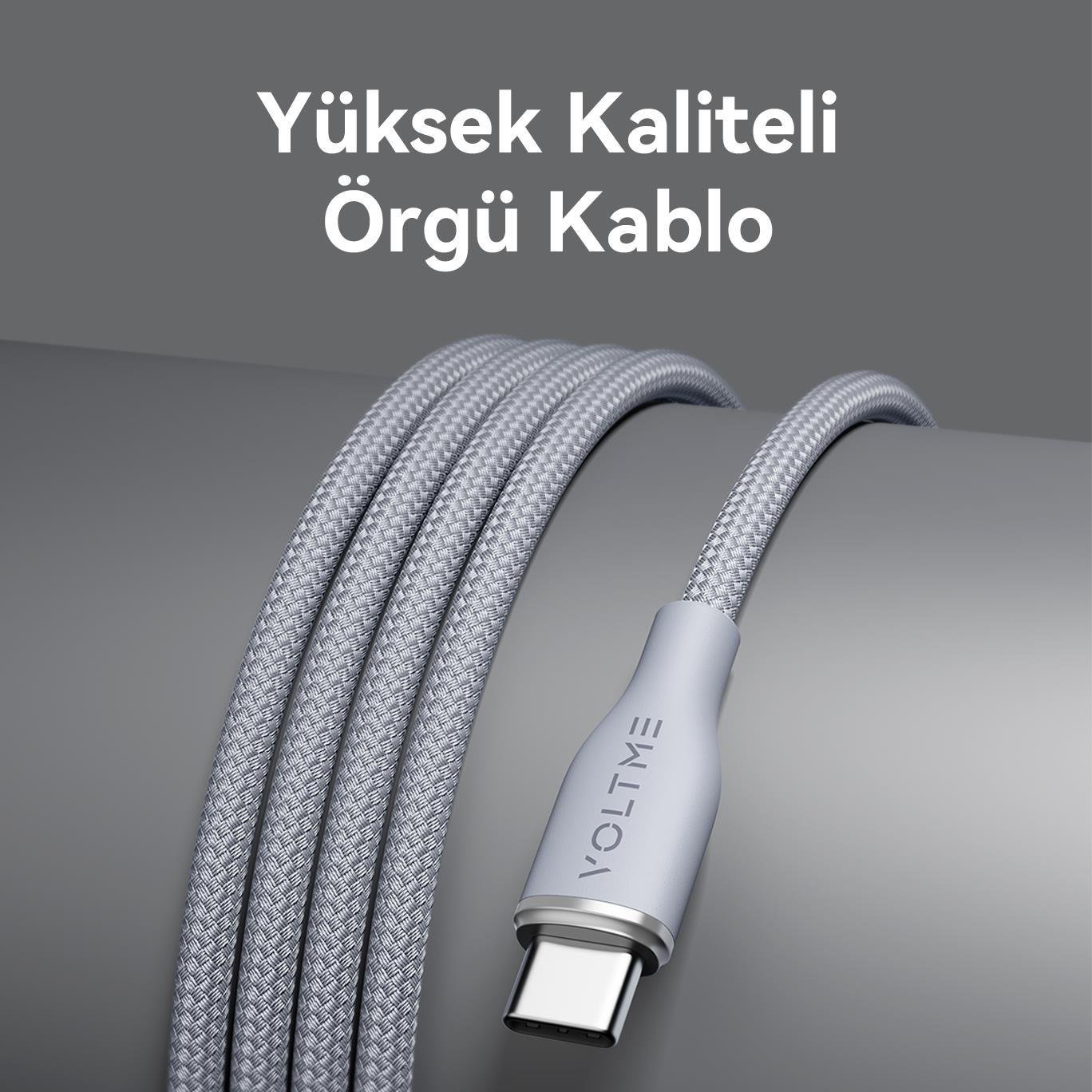 VOLTME C2048 Powerlink Rugg 60W USB to Type-C Şarj Kablosu 1.8M 3A- Gri