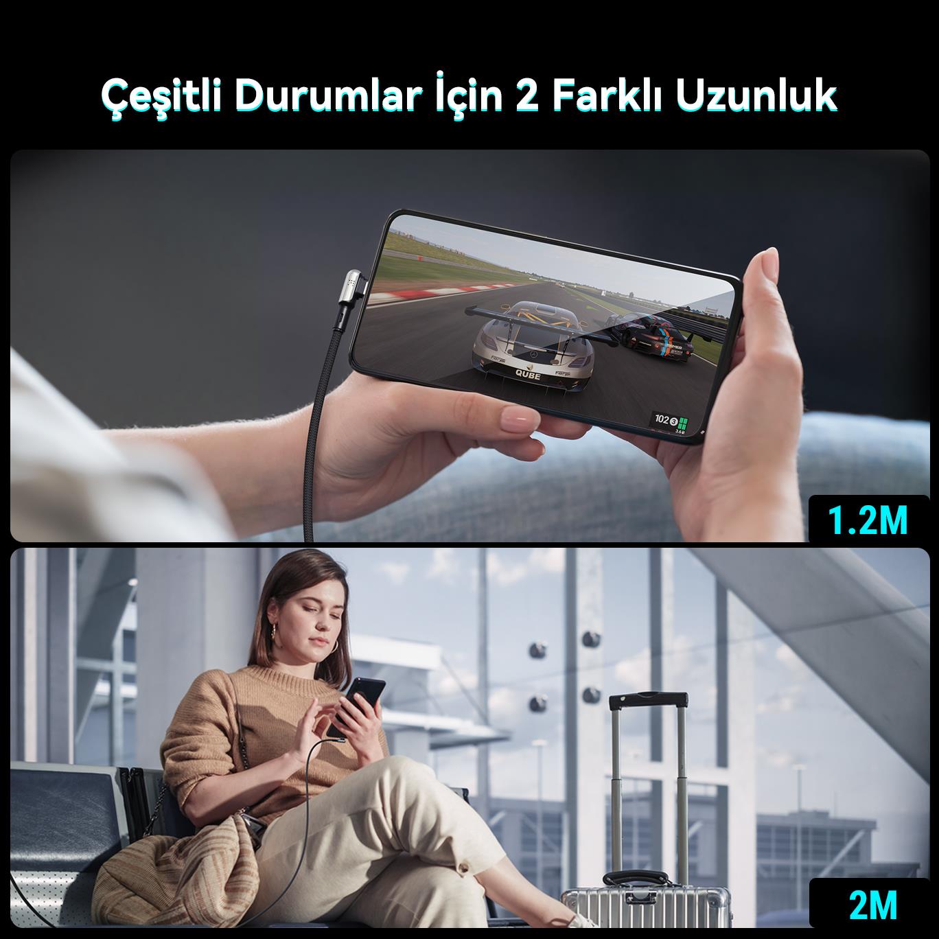 VOLTME C2071 Stark 100W Type-C Şarj Kablosu 1.2M 5A-Siyah