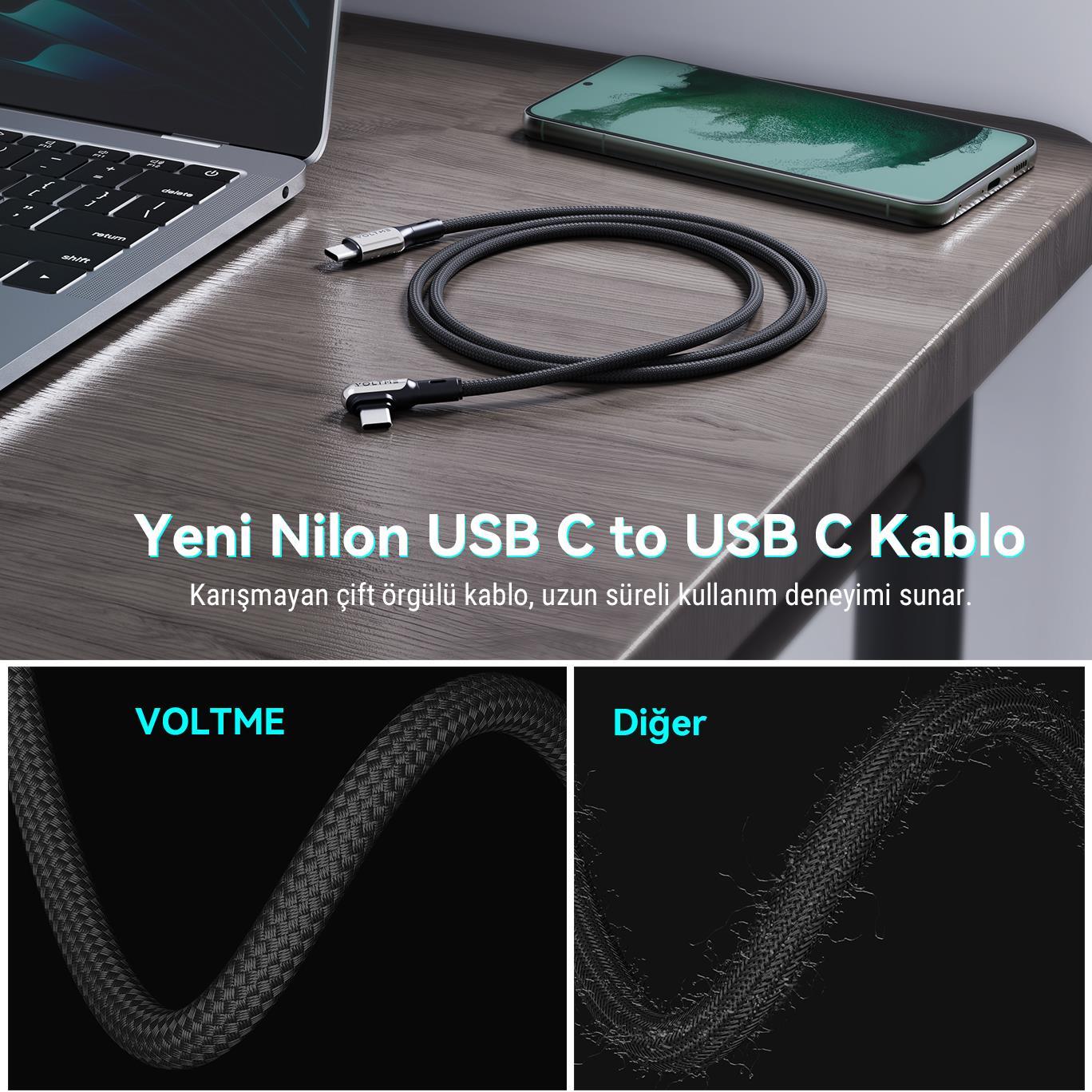 VOLTME C2072  Stark 100W Type-C Şarj Kablosu 2M 5A-Siyah