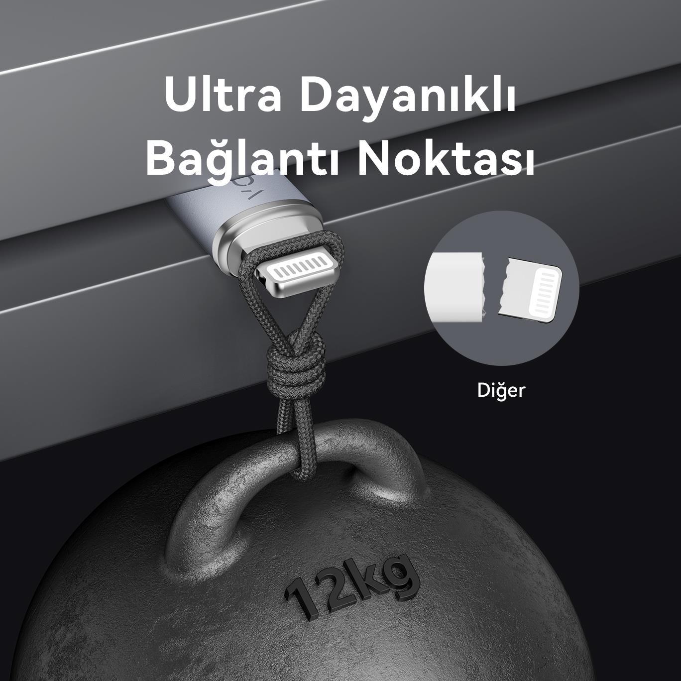 VOLTME C2111 Powerlink Rugg 60W USB to Lightning Şarj Kablosu 1.2M 3A- Gri