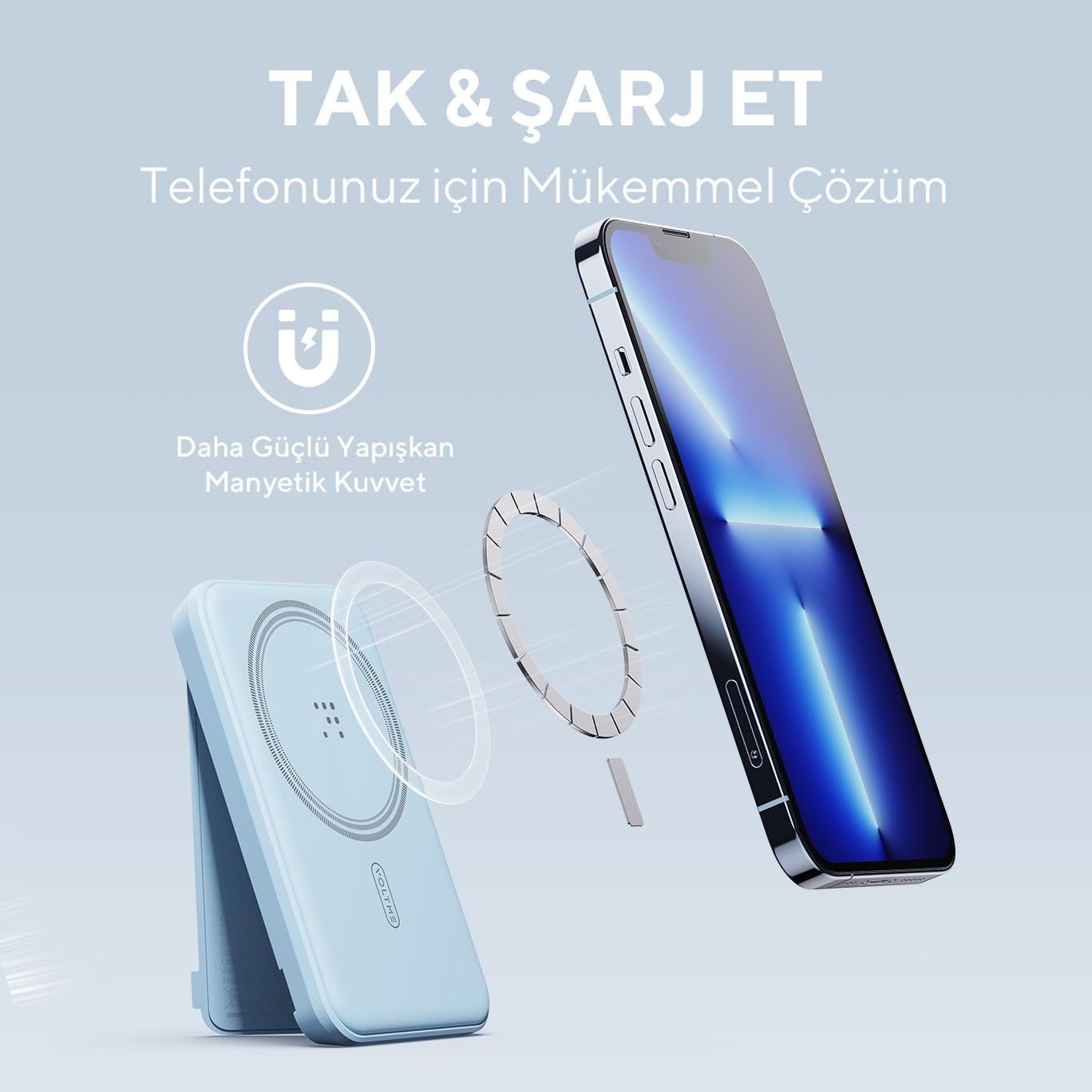 Voltme Mavi MagPak 5000mAh Magsafe Kablosuz Powerbank- 22.5W
