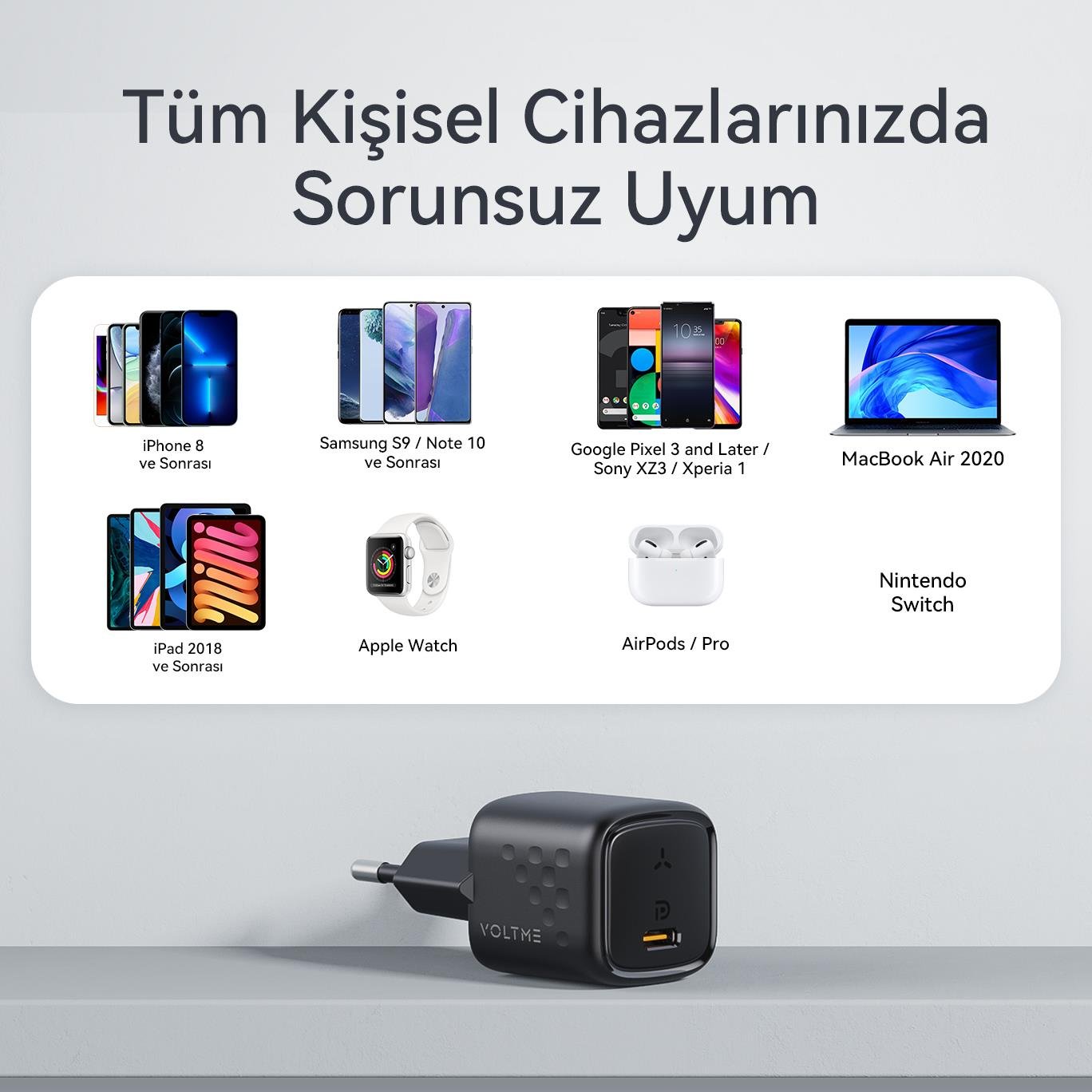VOLTME V2008 Revo Siyah 30W C USB-C Şarj Cihazı