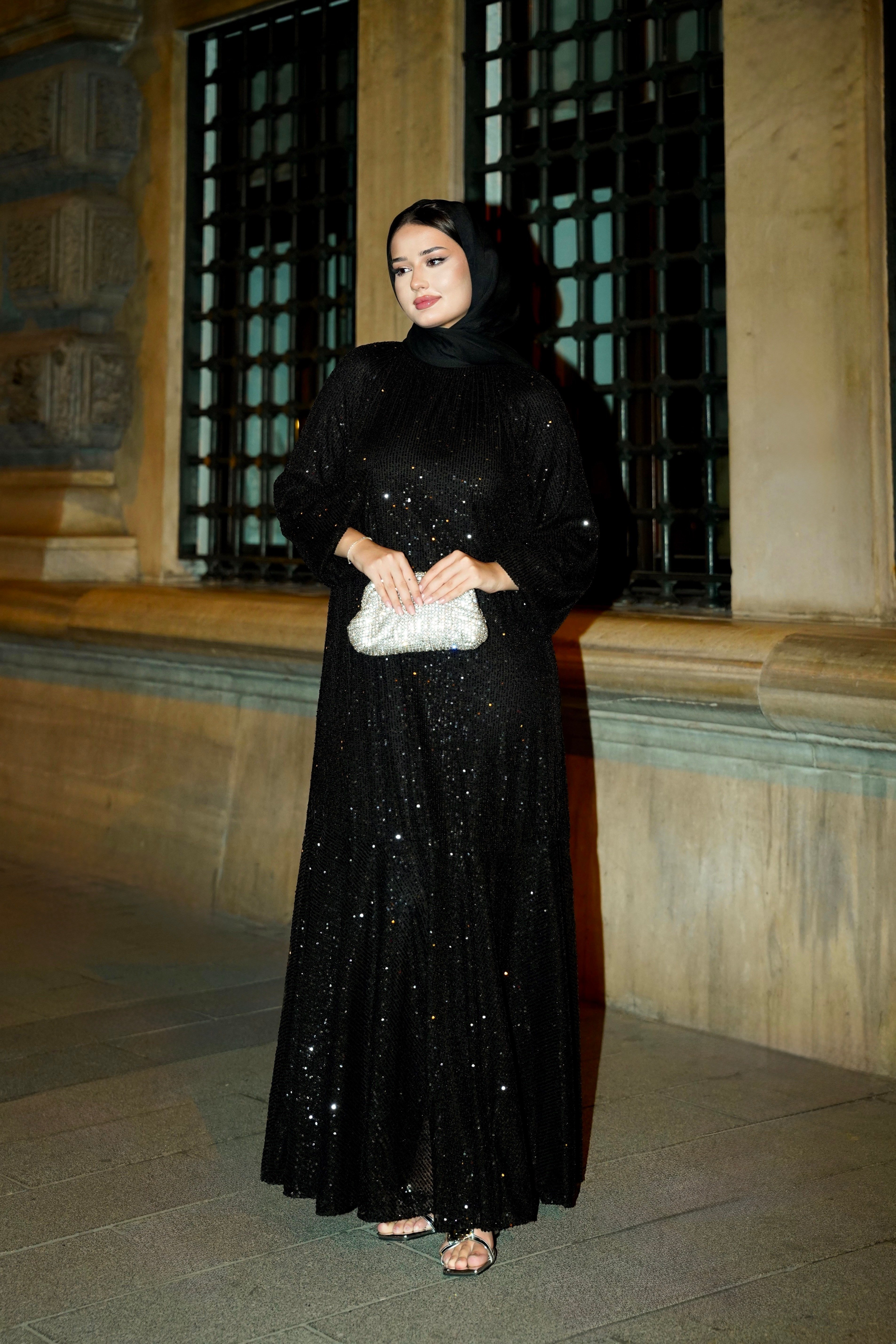  Payet Elbise Siyah