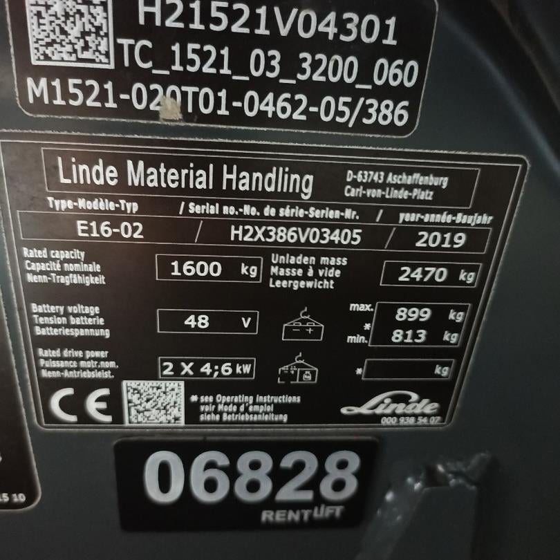 LINDE E16-386 Elektrikli Forklift 2019 Model (F1.6828)