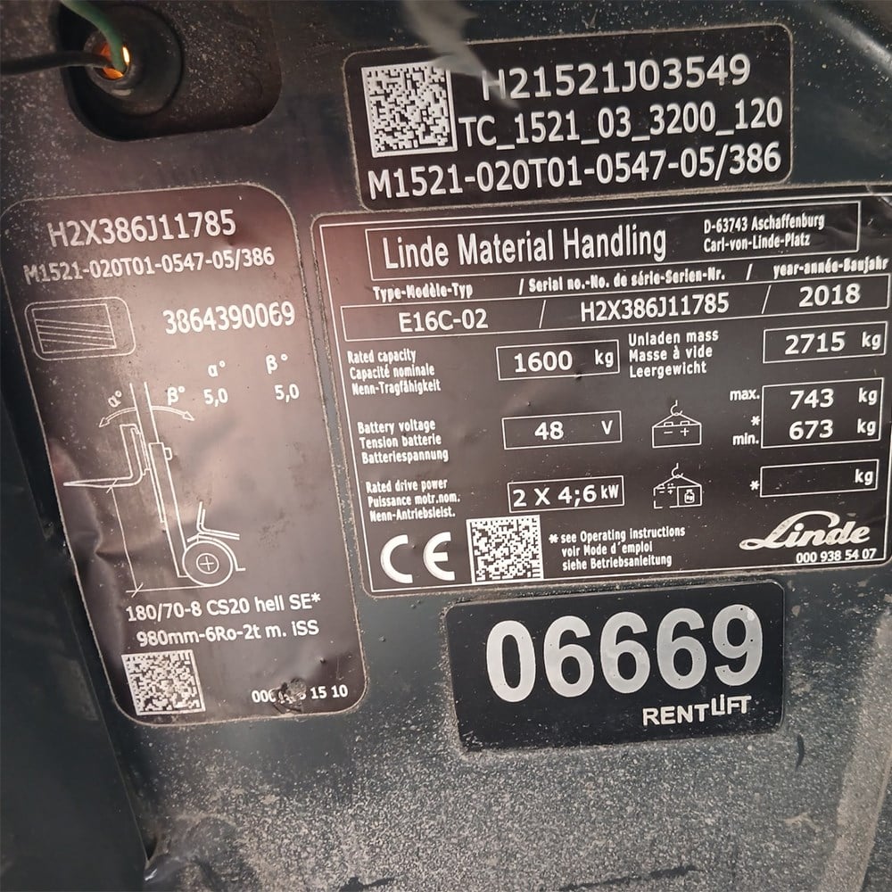 LINDE E16C-386 Elektrikli Forklift (F1.6669)