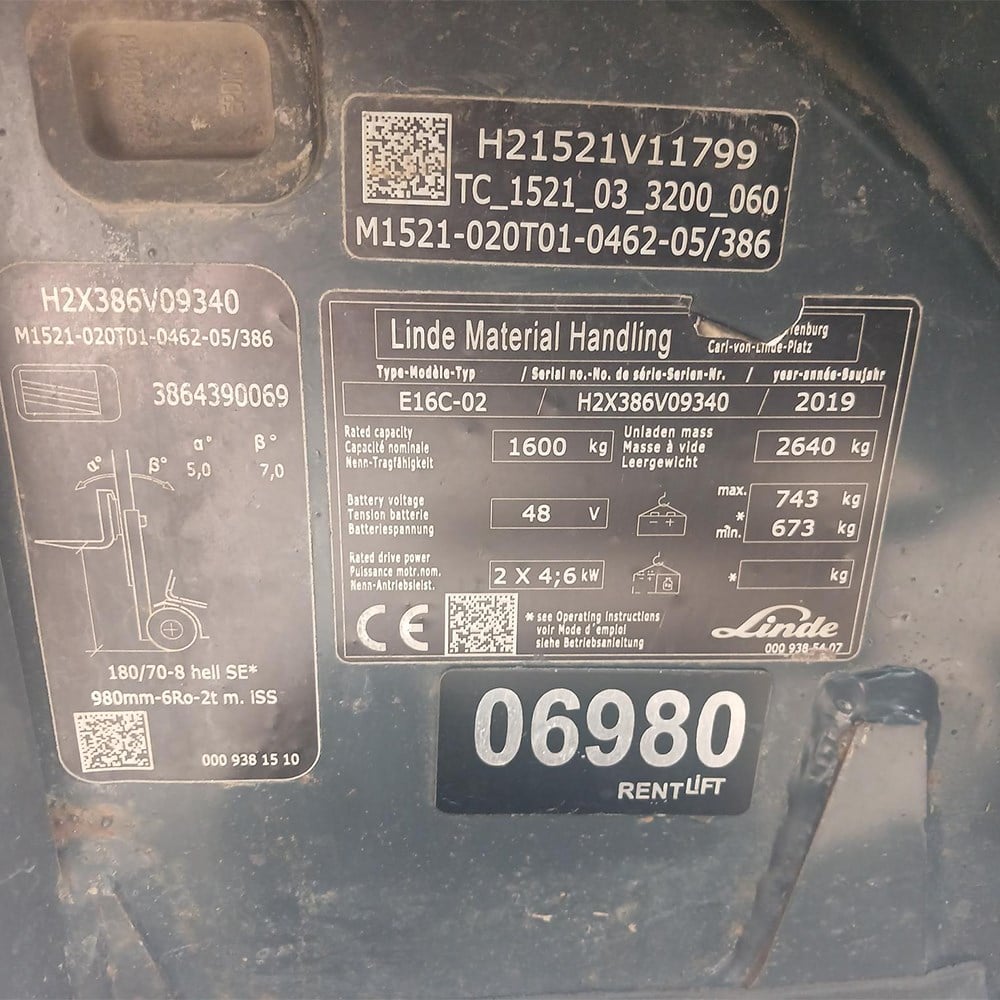 LINDE E16C-386 Elektrikli Forklift (F1.6980)