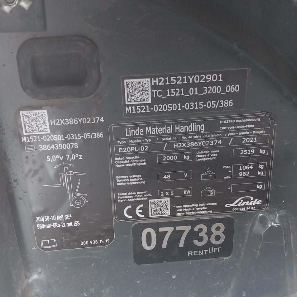 LINDE E20PL-386-02 Elektrikli Forklift (F1.7738)