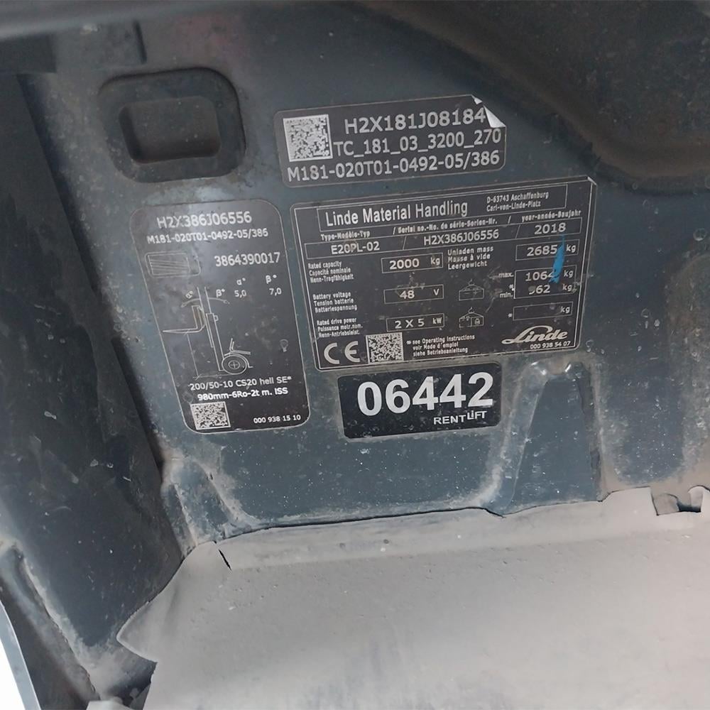 LINDE E20PL-386-02 Elektrikli Forklift 2018 Model (F1.6442)