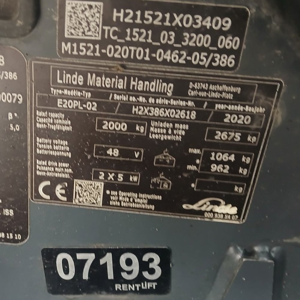 LINDE E20PL-386-02 Elektrikli Forklift (F1.7193) [UT]