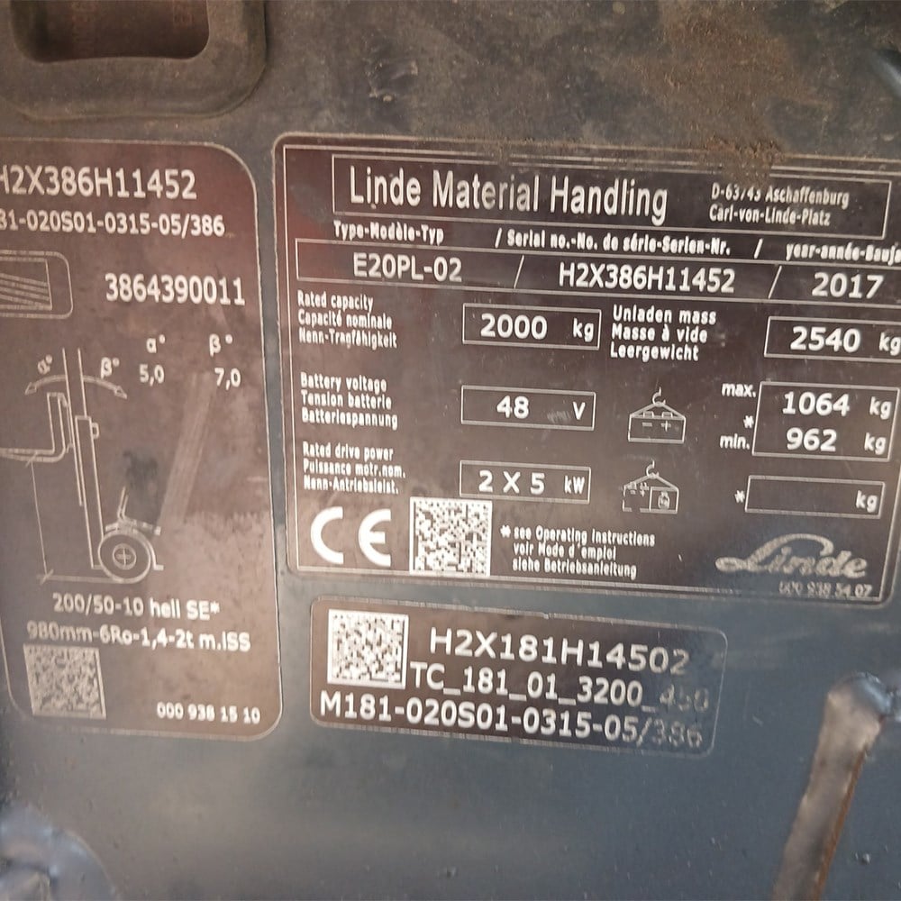 LINDE E20PL-386 Elektrikli Forklift (F1.6133)