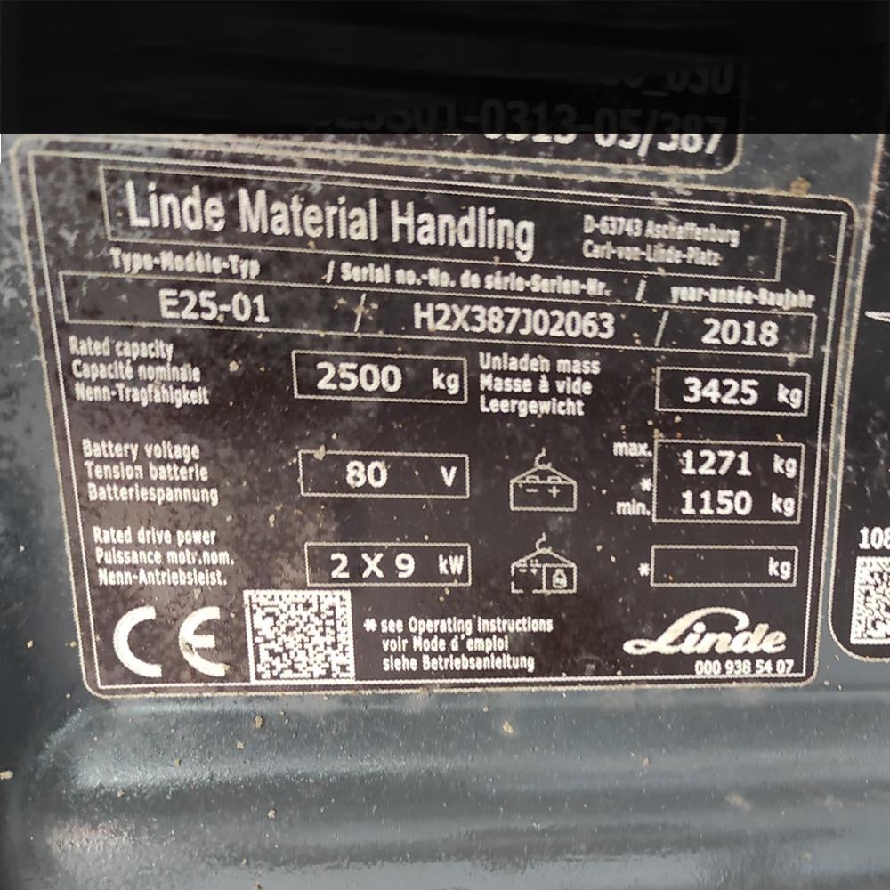 LINDE E25-387 Elektrikli Forklift 2018 Model (F1.6393) 