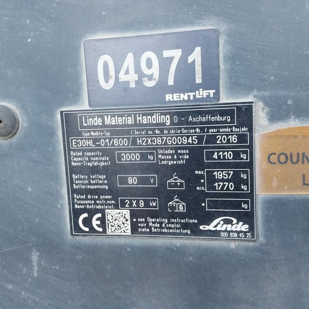 LINDE E30/600HL-387 Elektrikli Forklift 2016 Model (F1.4971)