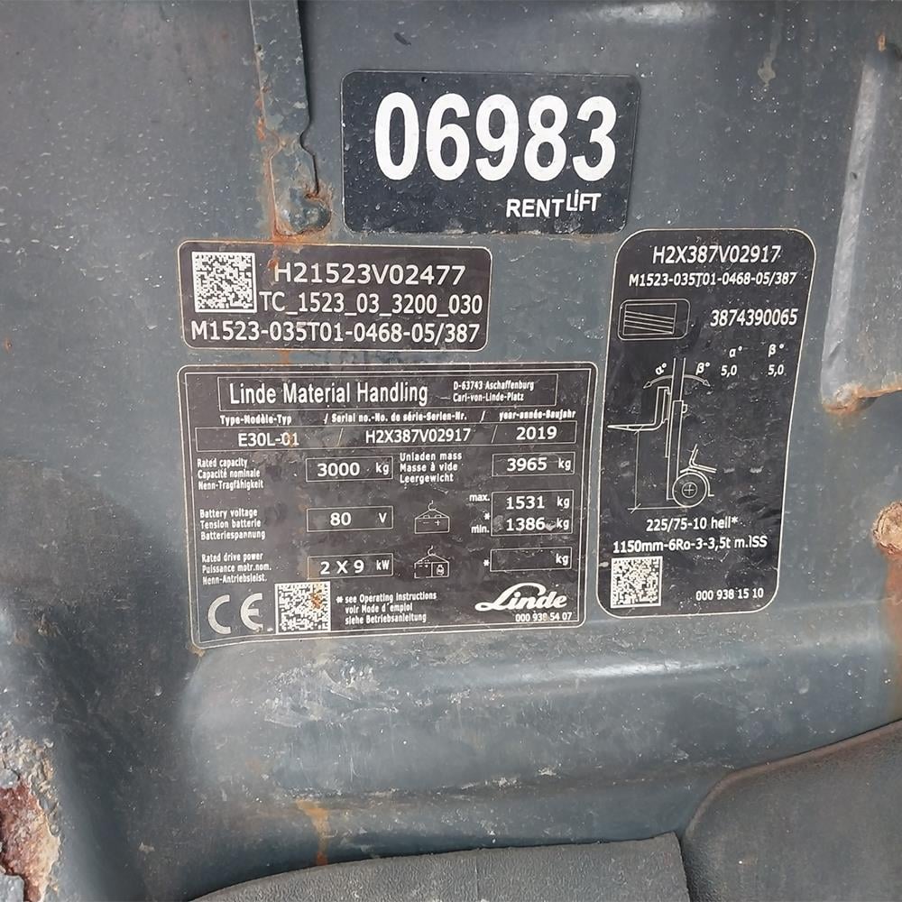 LINDE E30L-387 Elektrikli Forklift 2019 Model (F1.6983) 