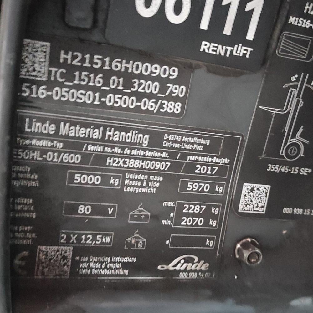 LINDE E50/600HL-388 Elektrikli Forklift 2017 Model (F1.6111)