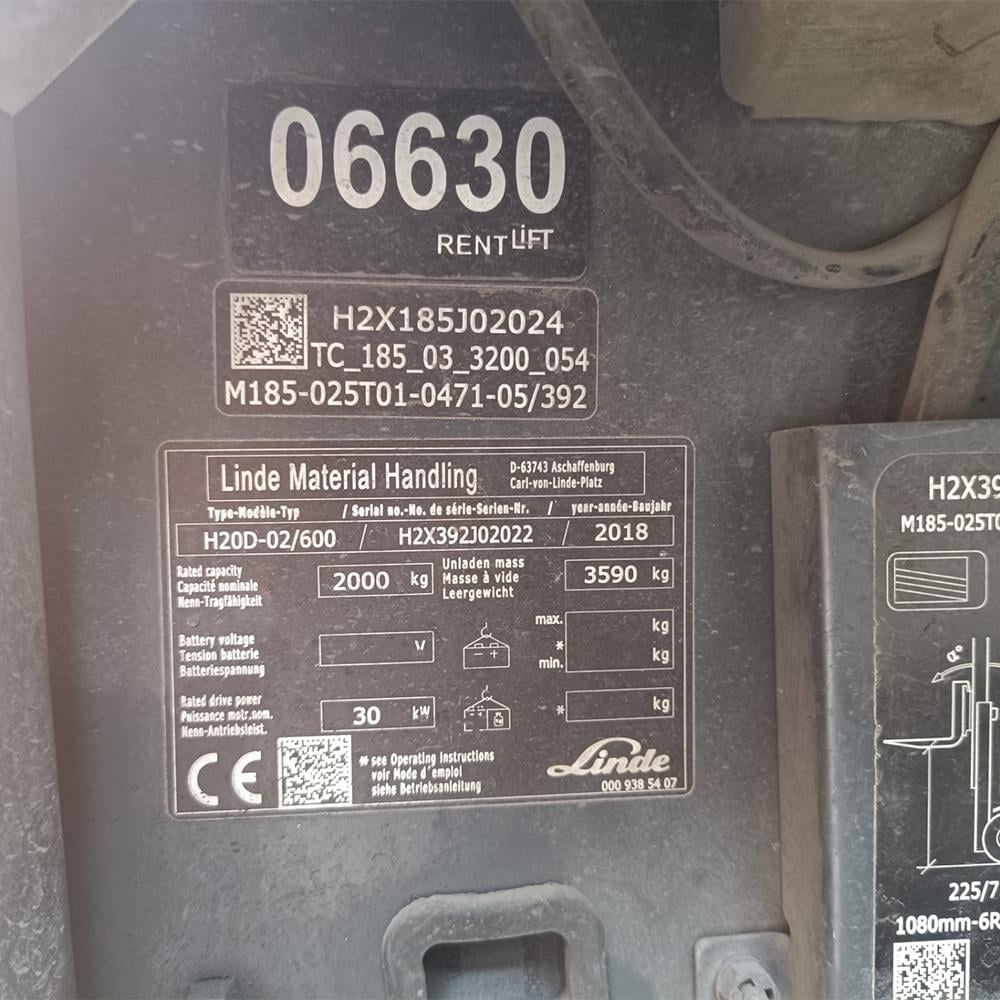 LINDE H20/600D-392 Dizel Forklift 2018 Model (F1.6630)
